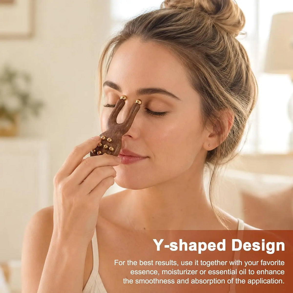Wooden Y-Shaped Facial Massage Tool Kit with Brass Beads Facial Massage Tool PLUSH