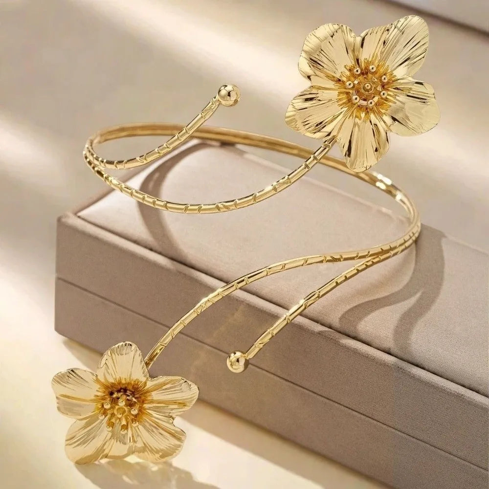 Enamel Flower Bangle Bracelet – Adjustable Open Cuff for Women Enamel Bangle Bracelet PLUSH