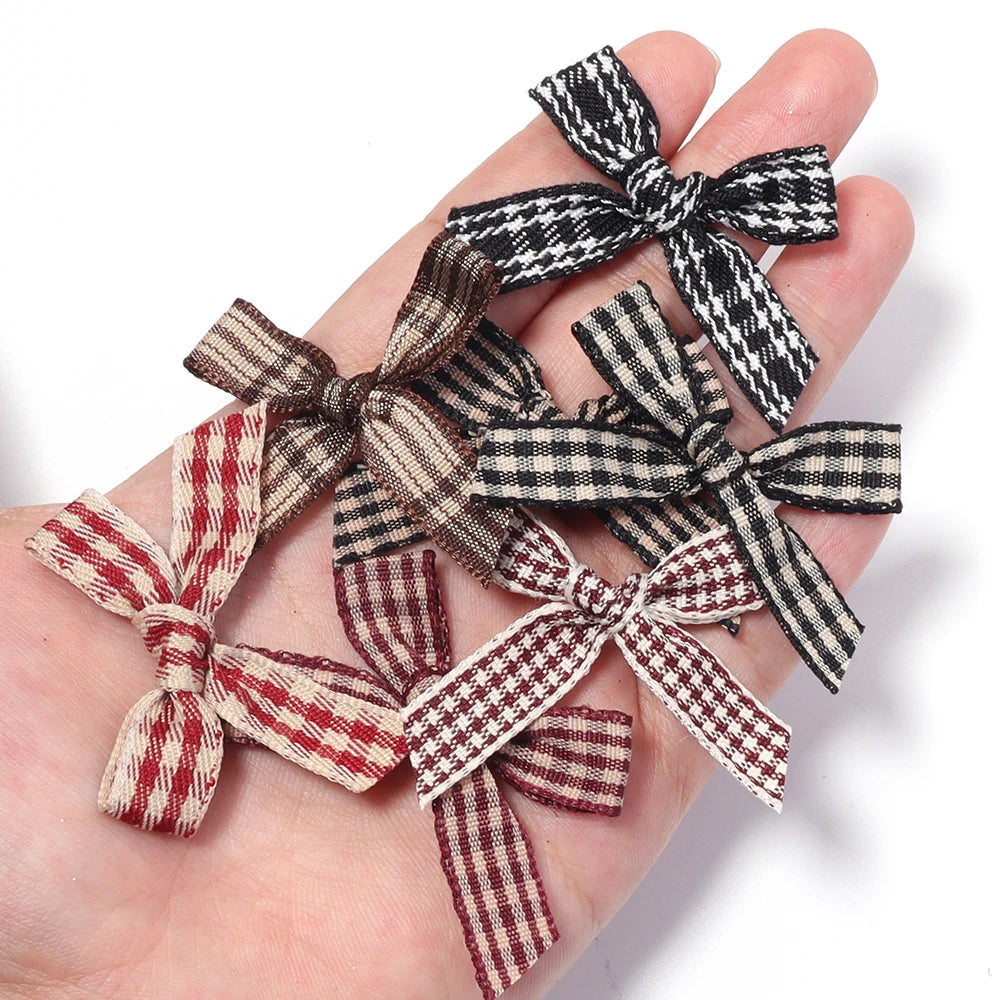 20pcs Plaid Ribbon Bows – DIY Hair Clips & Jewelry Crafts Ribbon Bow Embellishments PLUSH