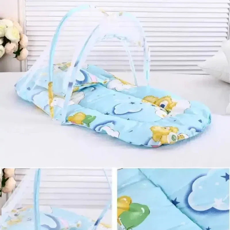 Foldable Baby Crib Mosquito Net with Cotton Pillow | 0–1Y Baby Crib Mosquito Net PLUSH