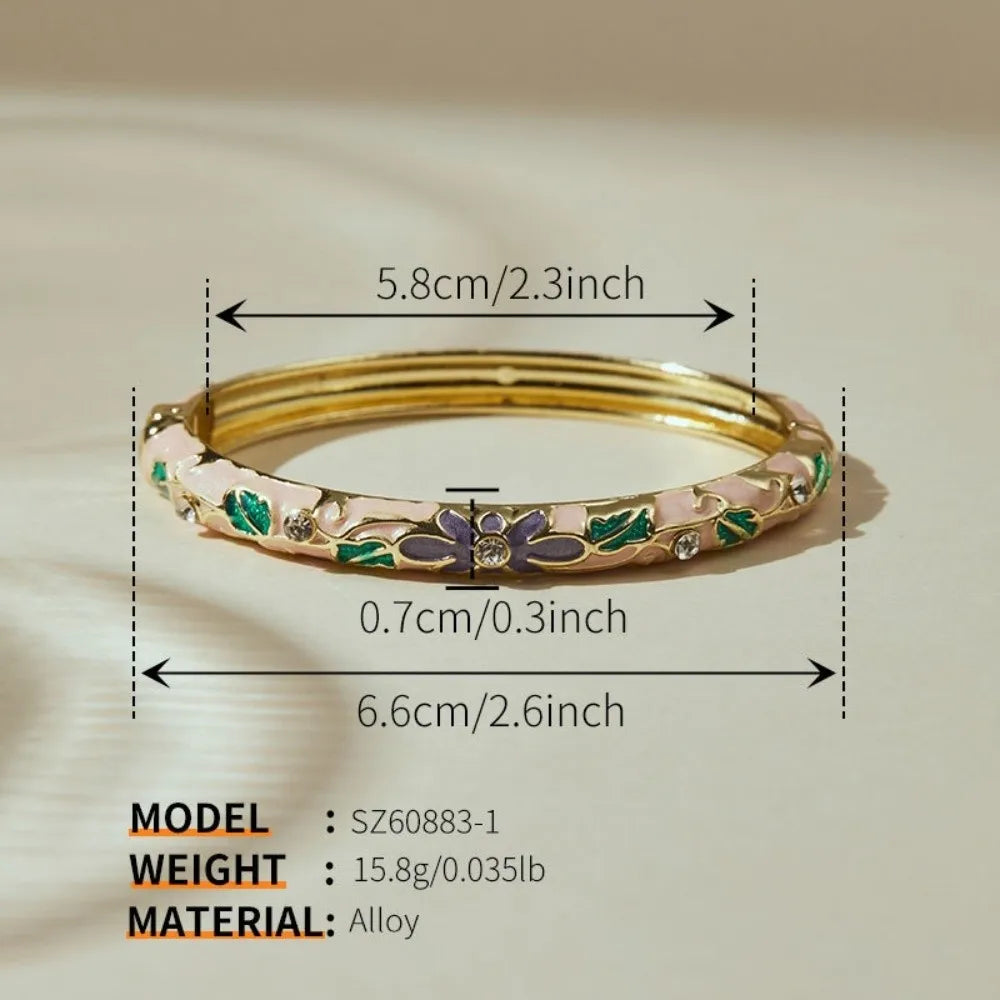 Vintage Cloisonne Enamel Floral Bangle – Chinese Ethnic Bracelet Enamel Bangle PLUSH Style 1