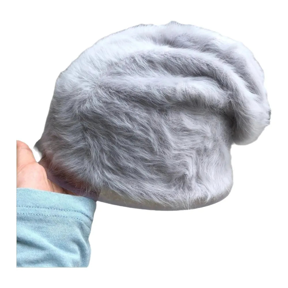 Women's Slouchy Knit Beanie Hat – Y2K Winter Thermal Skullcap Winter Knit Beanie PLUSH Light Grey