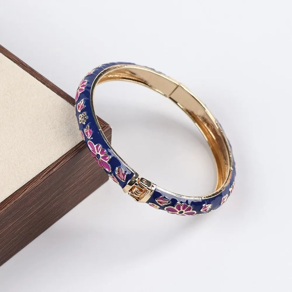 Vintage Cloisonne Enamel Floral Cuff Bangle | Women's Bracelet Enamel Cuff Bangle PLUSH Style 1