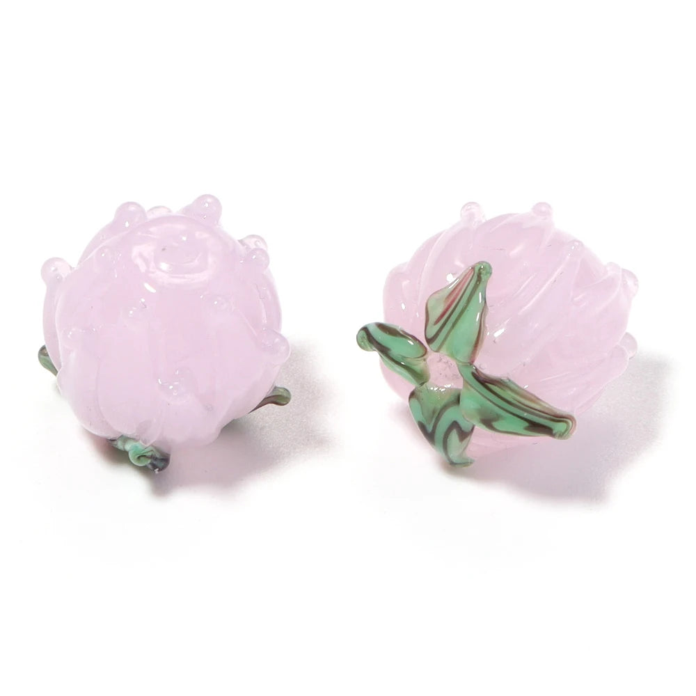 Tulip Lampwork Glass Spacer Beads – Multicolor DIY Jewelry Lampwork Glass Beads PLUSH pink x 2pcs