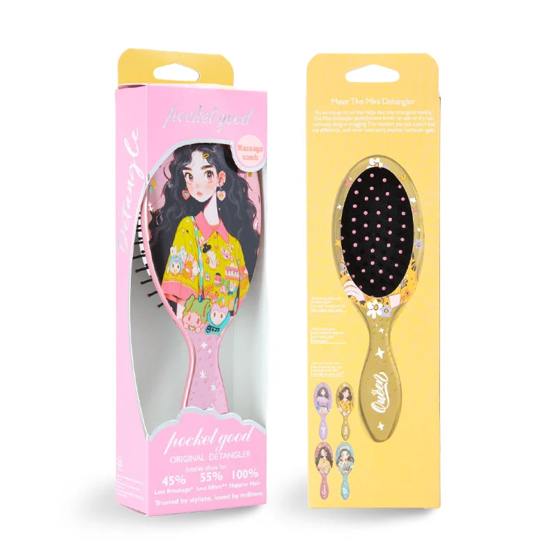 Cartoon Girl Air Cushion Detangling Hair Brush – 4 Colors Detangling Hair Brush PLUSH Pink