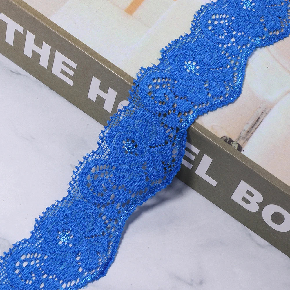 35mm Elastic Floral Lace Trim 2 Yards – DIY Sewing & Hairbands Elastic Lace Trim PLUSH royal blue 35mm