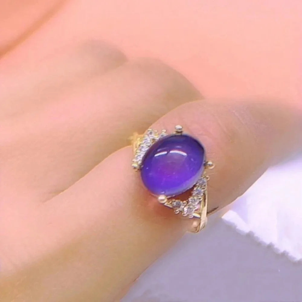 Color-Changing Mood Ring – Oval Moonstone Retro Adjustable Mood Ring PLUSH Changing Color Ring