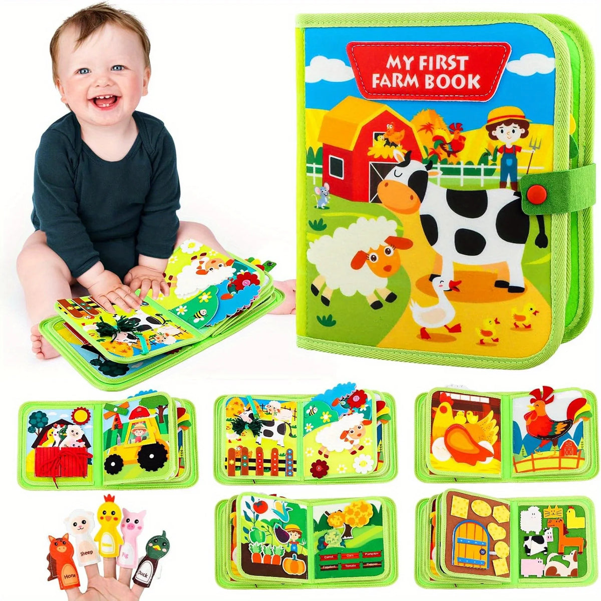 Farm Felt Busy Book for Toddlers – Montessori Learning Ages 1–3 Felt Activity Book PLUSH