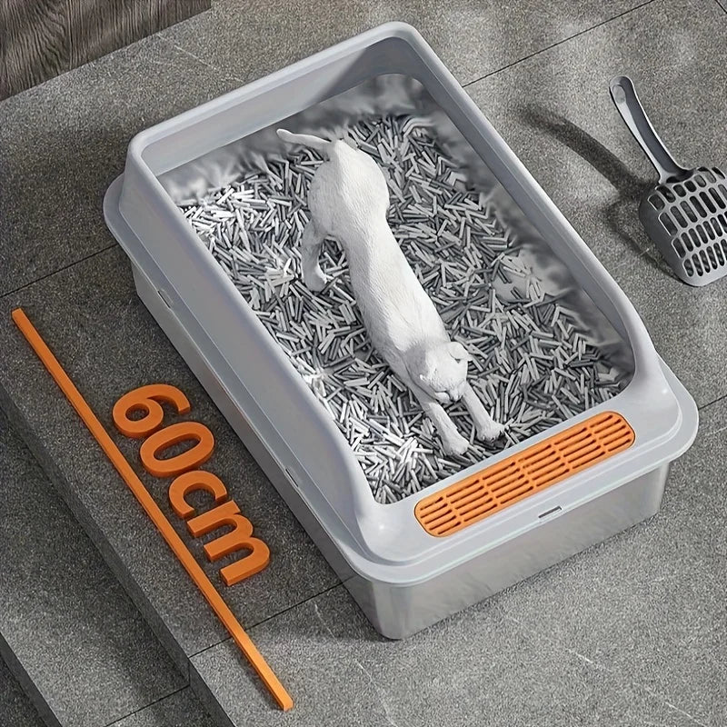 Stainless Steel Cat Litter Box with Scoop – High-Sided Design Cat Litter Box PLUSH