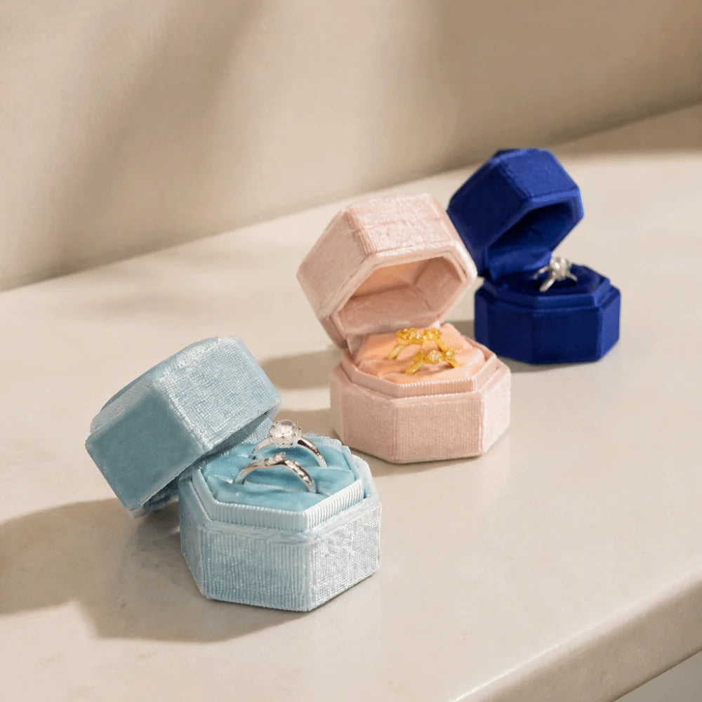 Velvet Hexagon Ring Box – Double Slot Jewelry Display Case Ring Display Box PLUSH