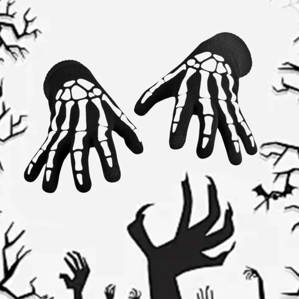 Halloween Skull Skeleton Full Finger Gloves – Cycling Costume Costume Gloves PLUSH