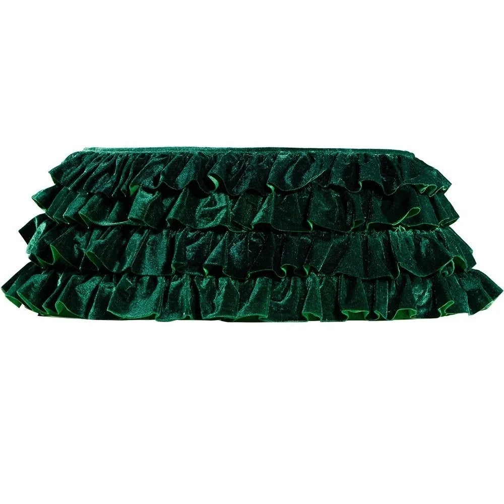 Round Velvet Christmas Tree Skirt – Vintage Pleated Xmas Collar Christmas Tree Skirt PLUSH Green