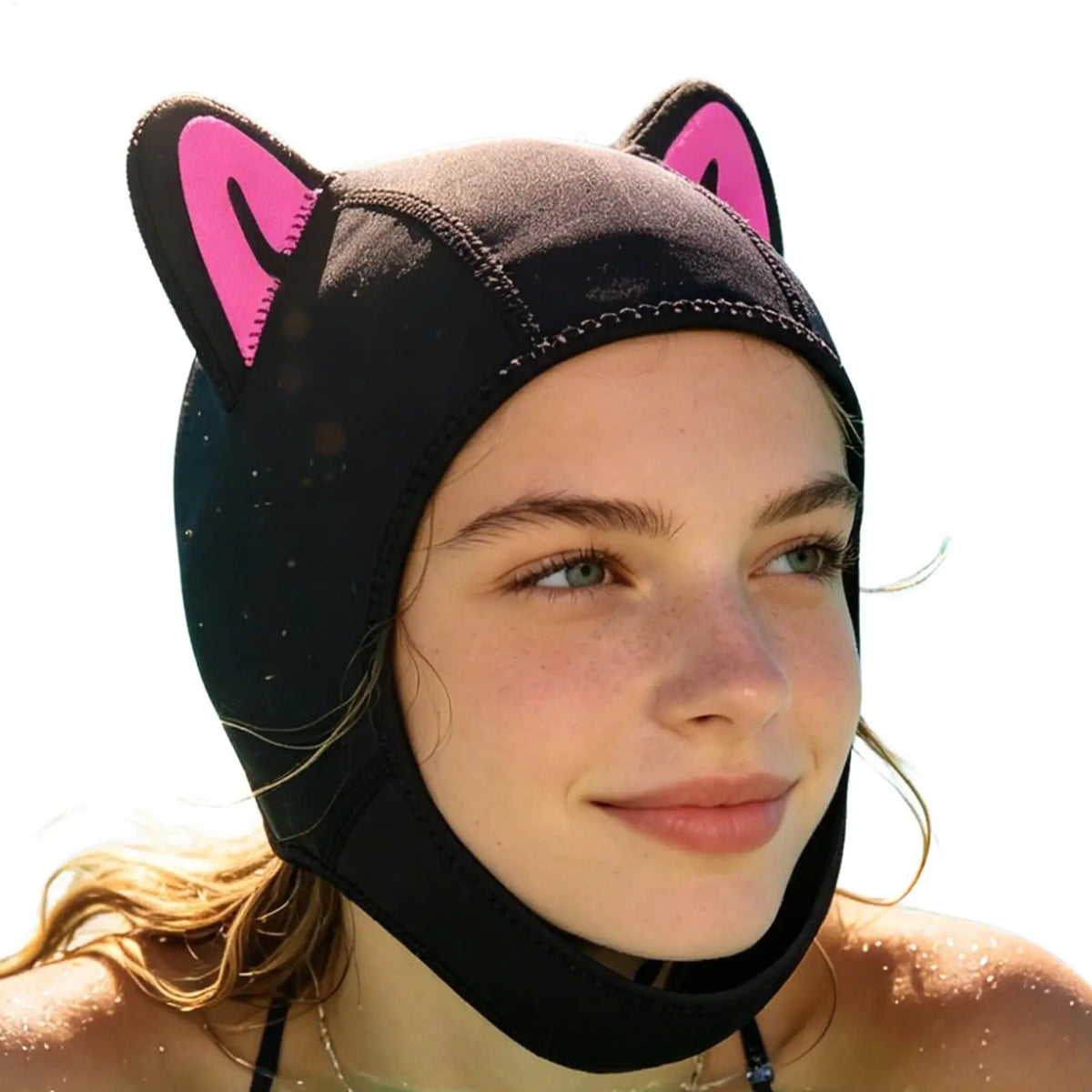 Women's Cat Ear Neoprene Diving Hood with Chin Straps Neoprene Diving Hood PLUSH