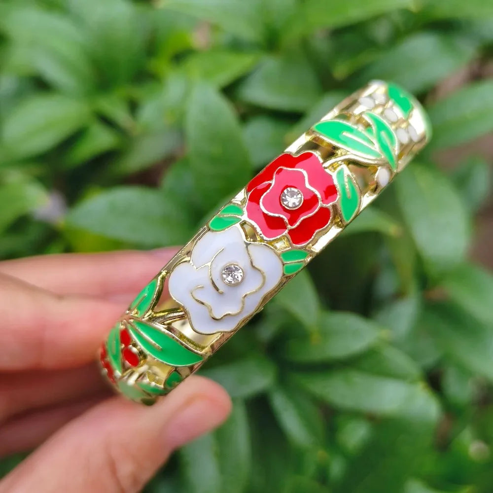 Chinese Cloisonné Enamel Peony Bangle – Filigree Flower Bracelet Enamel Bangle PLUSH 9