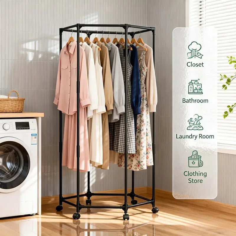 Hexagonal Rotary Clothes Rack – Freestanding Clothing Organizer Rotary Clothes Rack PLUSH