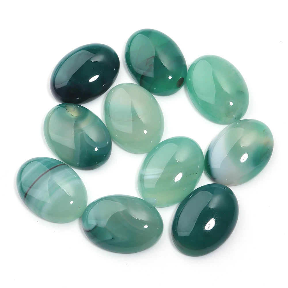 Striped Green Agate Oval Cabochon Flat Back Gemstone Beads DIY Gemstone Cabochon Beads PLUSH 18x25mm 10pcs