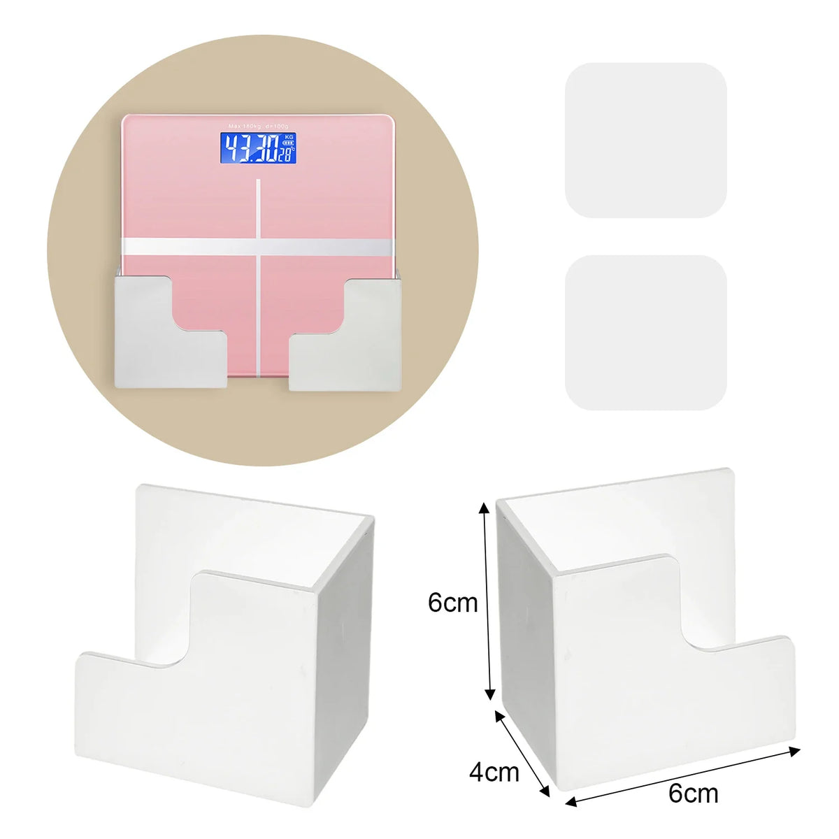 No-Drill Wall Mount Scale Holder – Adhesive Storage Rack Scale Wall Bracket PLUSH White-1Pair