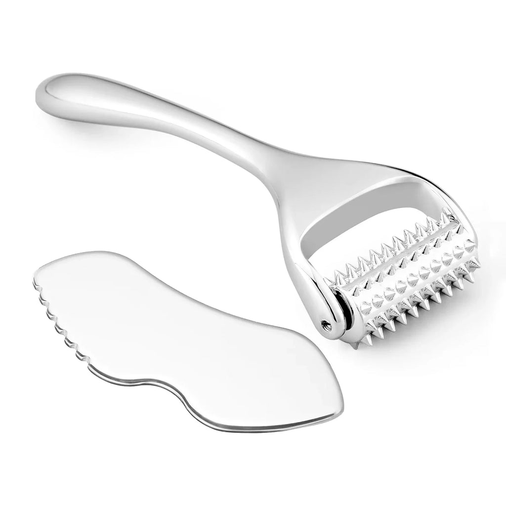 Stainless Steel Facial Roller & Gua Sha Tool – Face & Body Gua Sha Facial Tool PLUSH 2PCS No plug