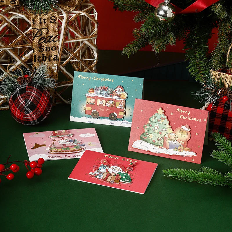 Santa Folding Christmas Greeting Cards – Xmas & New Year Wishes Christmas Greeting Cards PLUSH