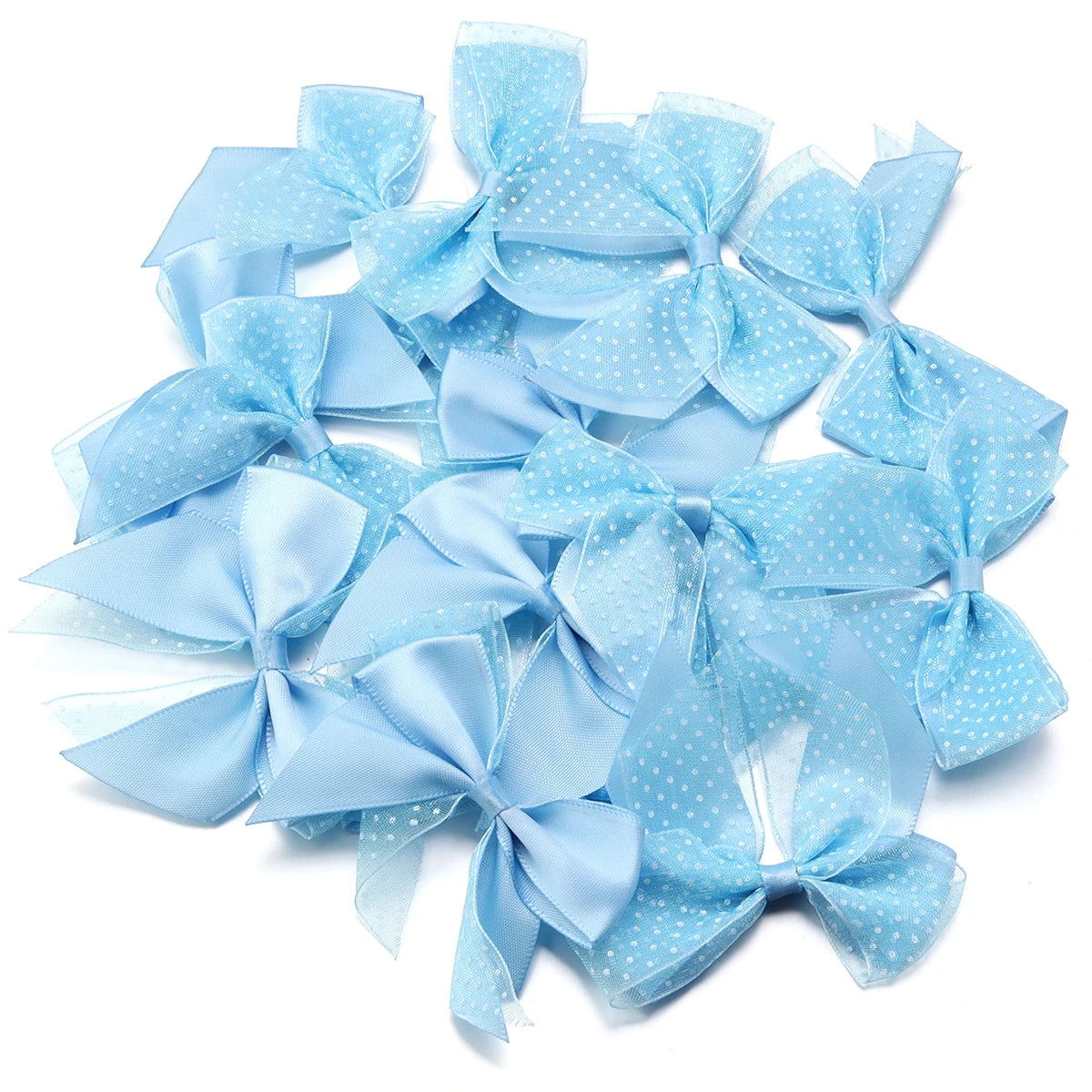 10pcs Polka Dot Satin Organza Bows – DIY Hair & Gift Decor Hair Bow Embellishments PLUSH blue