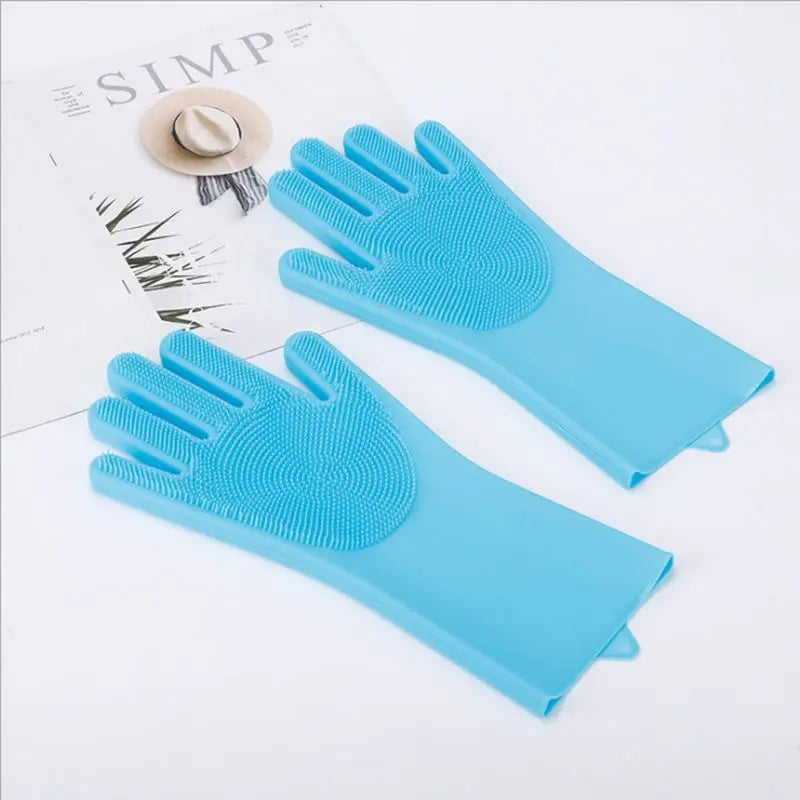 Silicone Pet Bathing Gloves – Dog & Cat Massage Brush Pet Grooming Glove PLUSH blue a pair