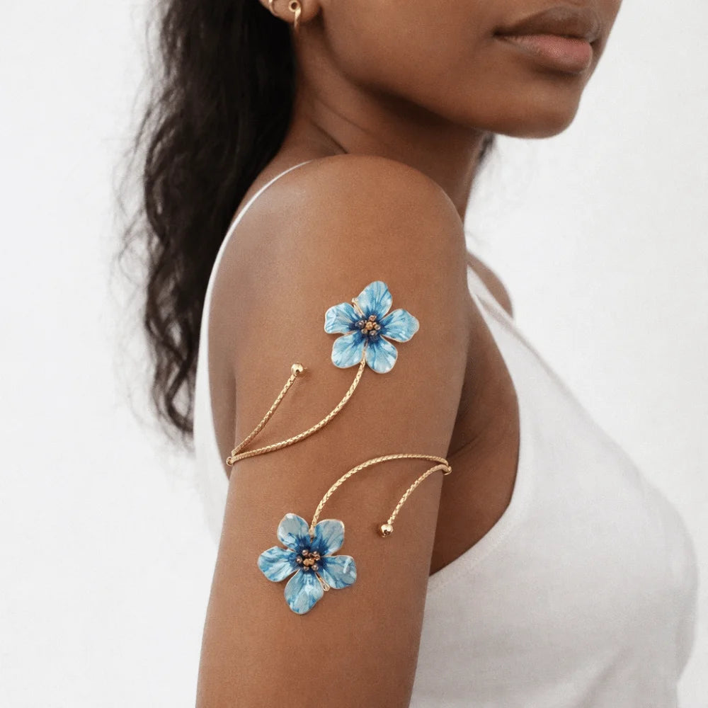 Enamel Flower Bangle Bracelet – Adjustable Open Cuff for Women Enamel Bangle Bracelet PLUSH