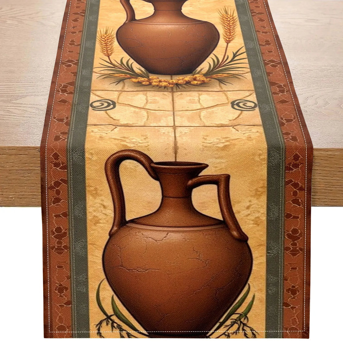 Vintage Clay Pot Table Runner – Autumn & Pastoral Home Décor Table Runner PLUSH A 33X183 cm