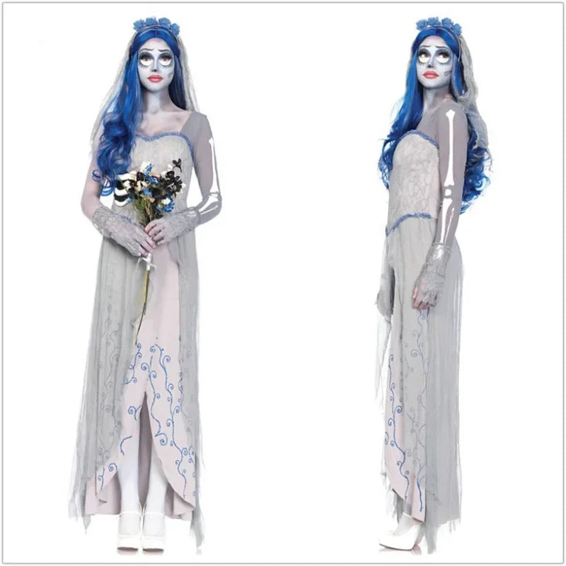 Ghost Bride Halloween Costume Dress – Women's Vampire Set Halloween Costume Dress PLUSH
