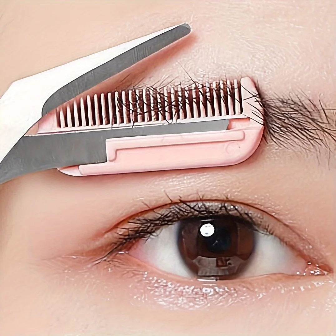 2pcs Stainless Steel Eyebrow Scissors with Built-In Comb Eyebrow Grooming Scissors PLUSH