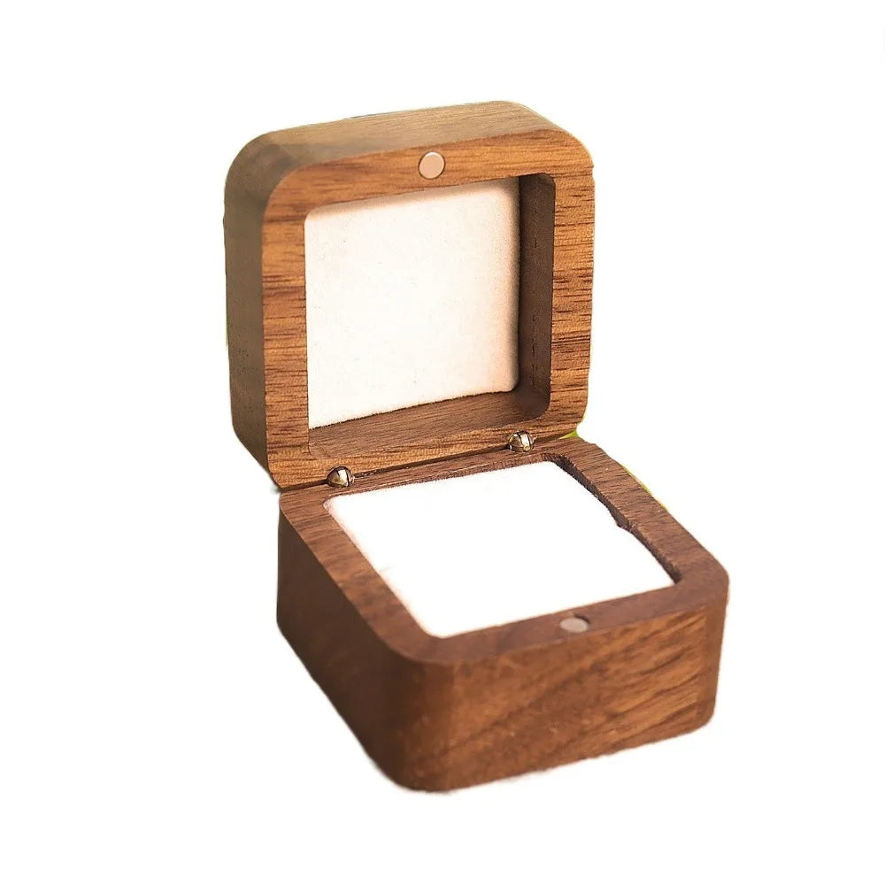 Wood Ring Box 1/2 Slot Square Jewelry Display Case for Weddings Ring Display Box PLUSH White Single Ring