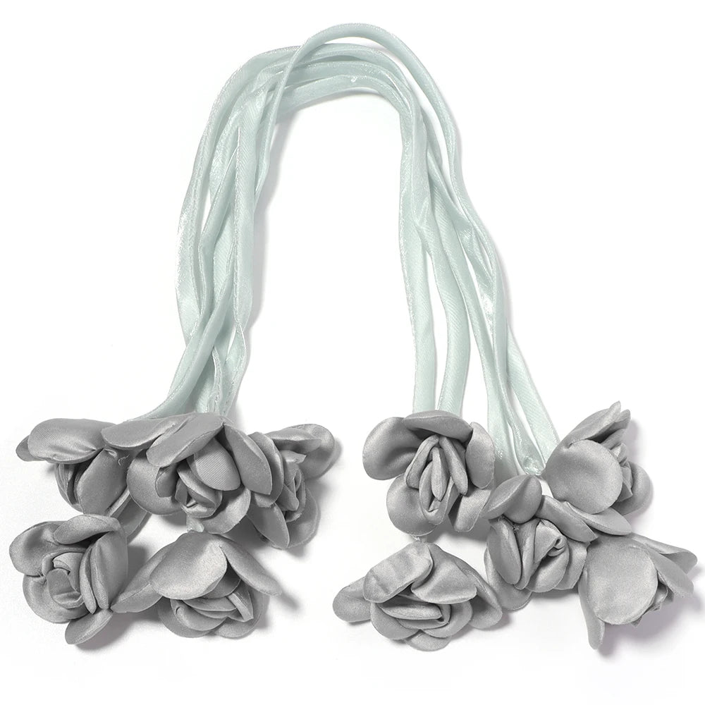 5pcs Satin Ribbon Rose Flower Strings – DIY Hair & Craft Decor Ribbon Flower Trim PLUSH gray