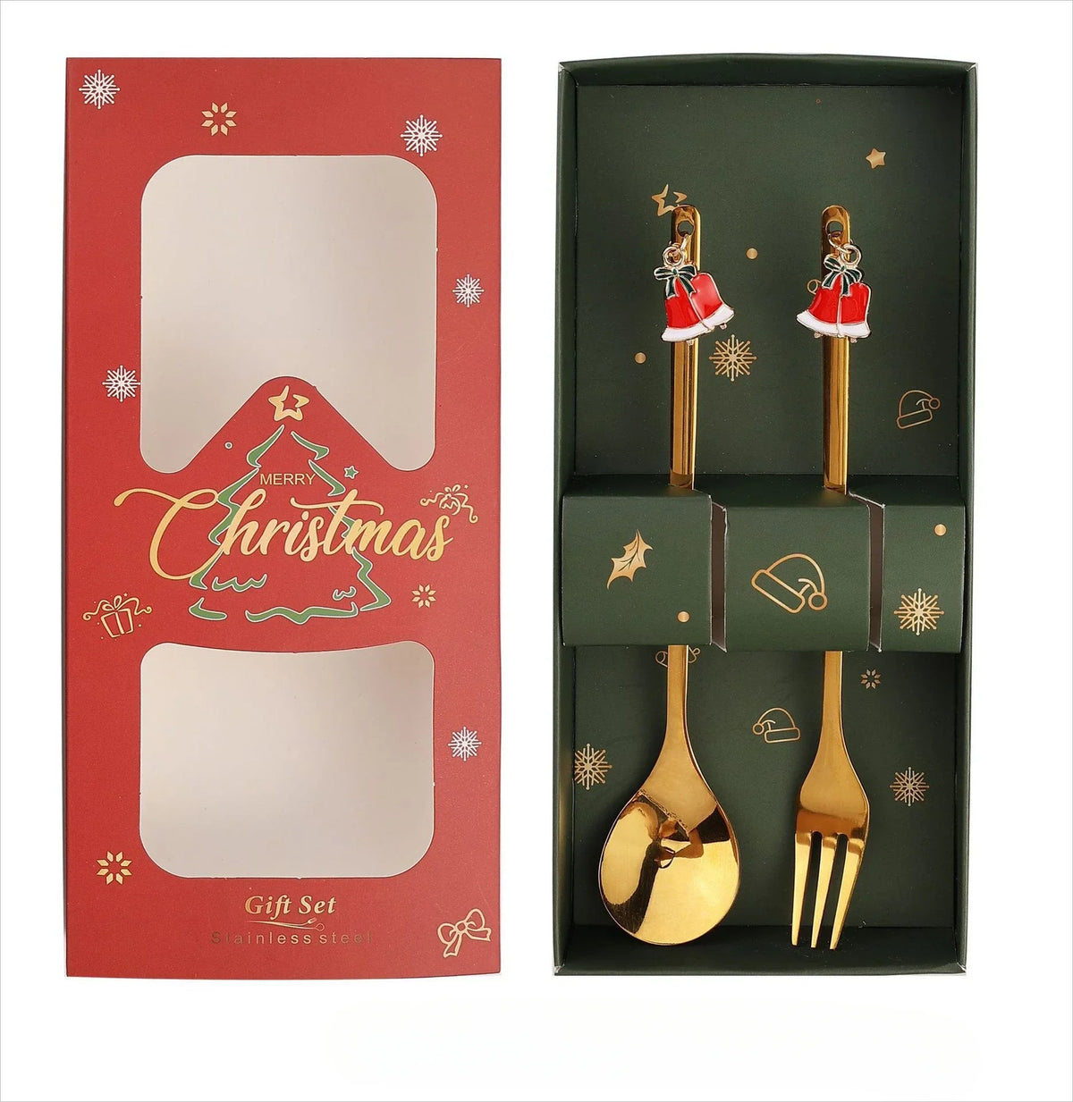 Santa Spoon & Fork Set – Christmas Holiday Dessert Tableware Holiday Flatware Set PLUSH Style B 10Set