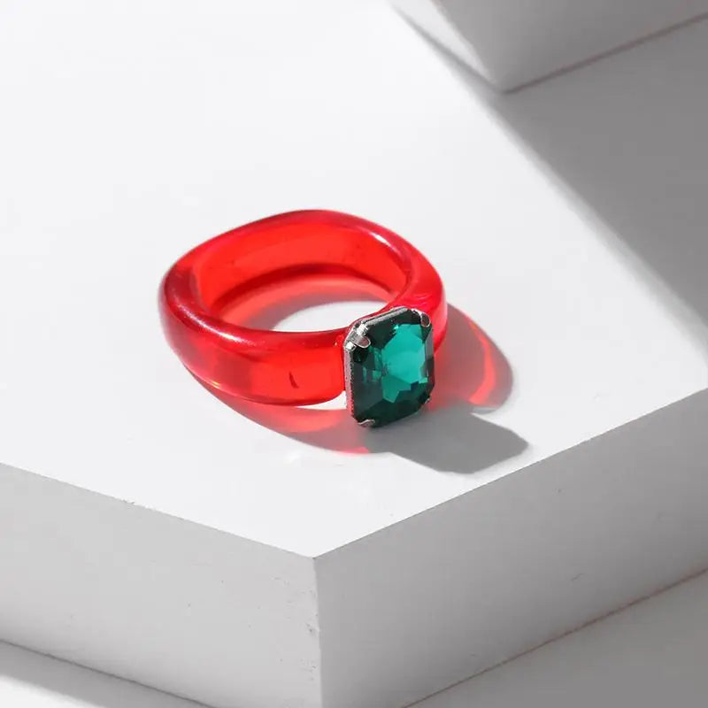 Women's Colorful Zircon Resin Ring – Trendy Sweet Style Resin Fashion Ring PLUSH one size A3