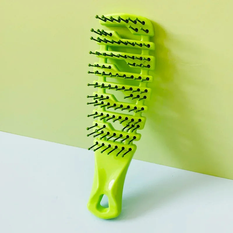 Gradient Hollow Detangling Hair Brush & Scalp Massage Comb Detangling Hair Brush PLUSH NO.2 Green