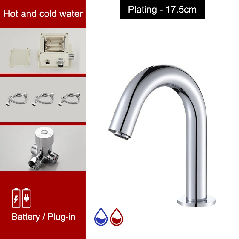 Touchless Sensor Basin Faucet Brass Single Hole Hot & Cold ELS83 Sensor Basin Faucet PLUSH Chrome short hotcold G9/16