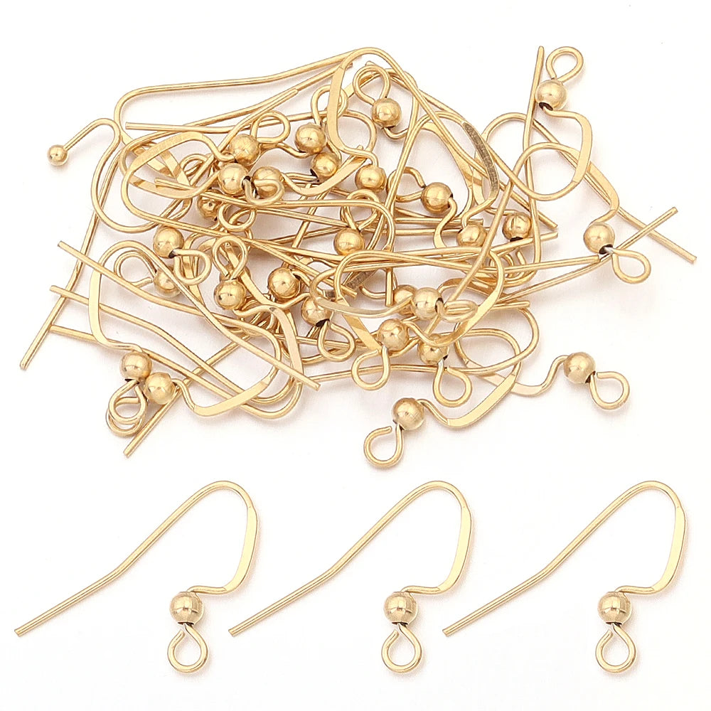 Stainless Steel Flat Wire Earring Hooks Clasps – 20-50pcs Earring Hooks Findings PLUSH 2 gold 20pcs