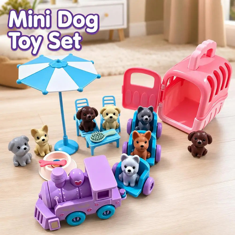 Mini Pretend Play Pet Toy Set with Carrier & Train for Kids Pretend Play Toy Set PLUSH