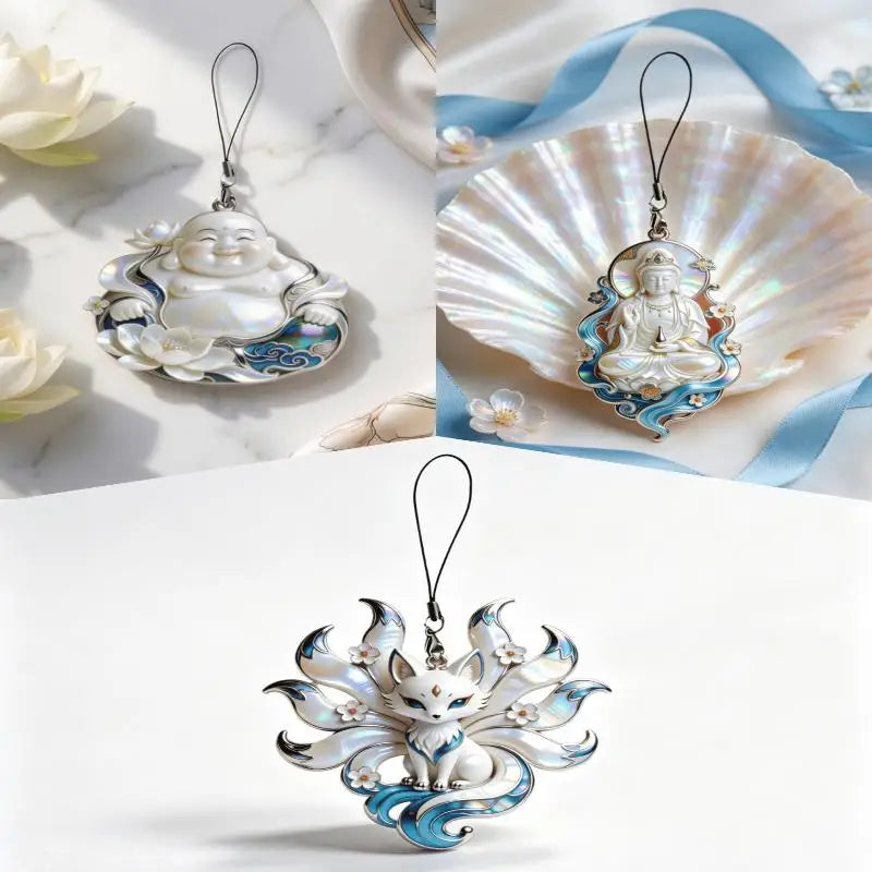 Nine-Tailed Fox Enamel Pendant Necklace & Charm | 1/3 Pcs Enamel Pendant Necklace PLUSH 3pcs A8