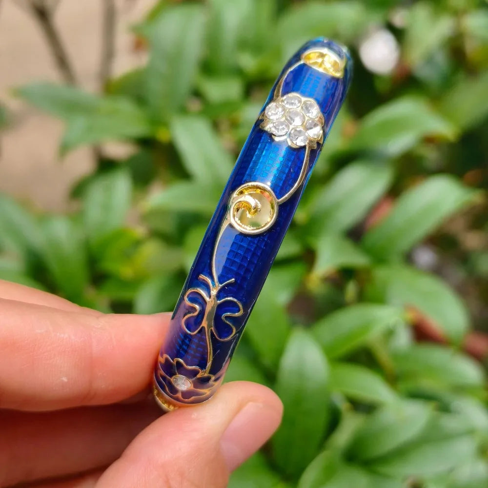 Cloisonné Enamel Bangle – Vintage Chinese Rhinestone Jewelry Enamel Bangle PLUSH 4