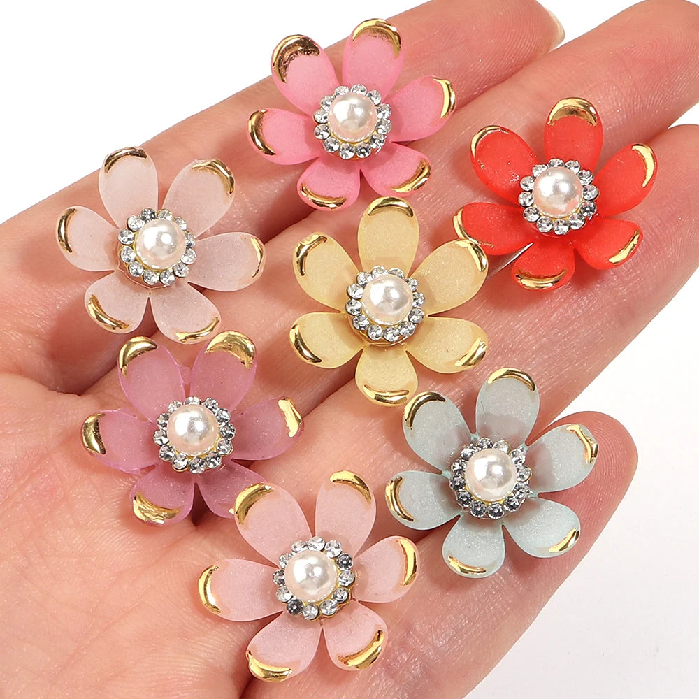 20pcs Gold-Trim Rhinestone Sunflower Flat Back Acrylic Beads DIY Flat Back Craft Beads PLUSH