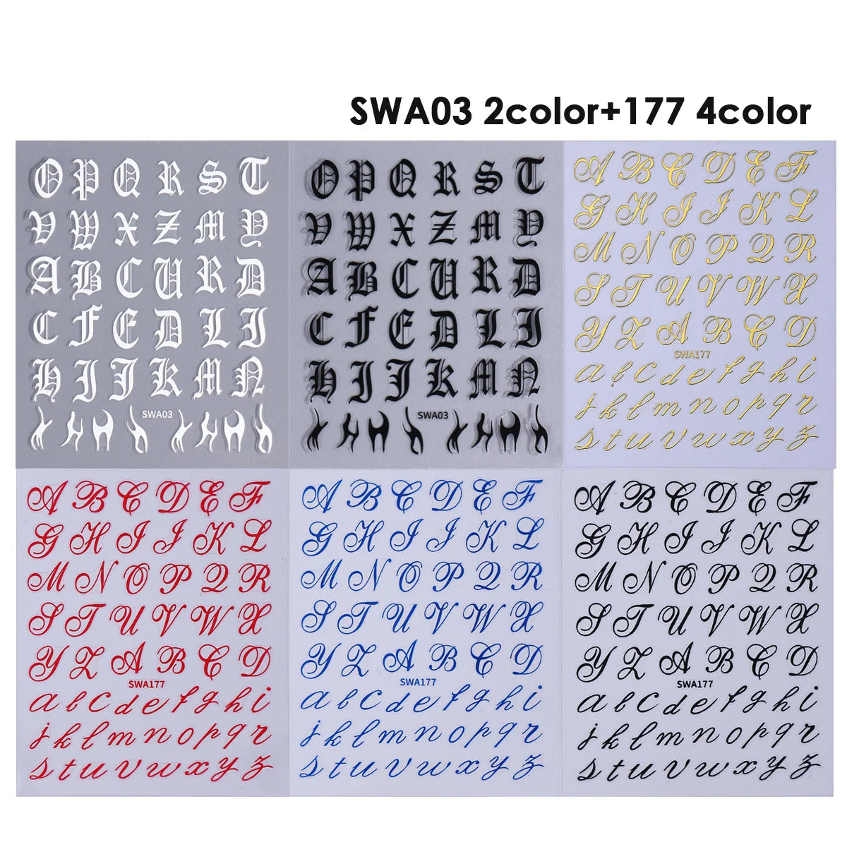 6pcs Gothic Letter Nail Decals – 3D Y2K Roman Alphabet Stickers Nail Art Stickers PLUSH SWA03 2pcs 177 4pcs