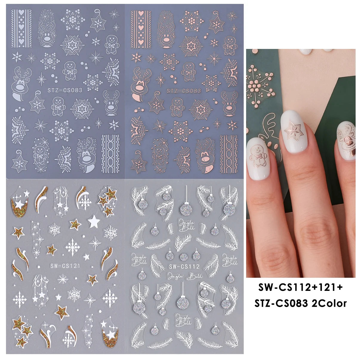 Christmas Metallic Nail Stickers Rose Gold Reindeer Snowflake 4pc Nail Art Stickers PLUSH SWCS112 121 STZCS83