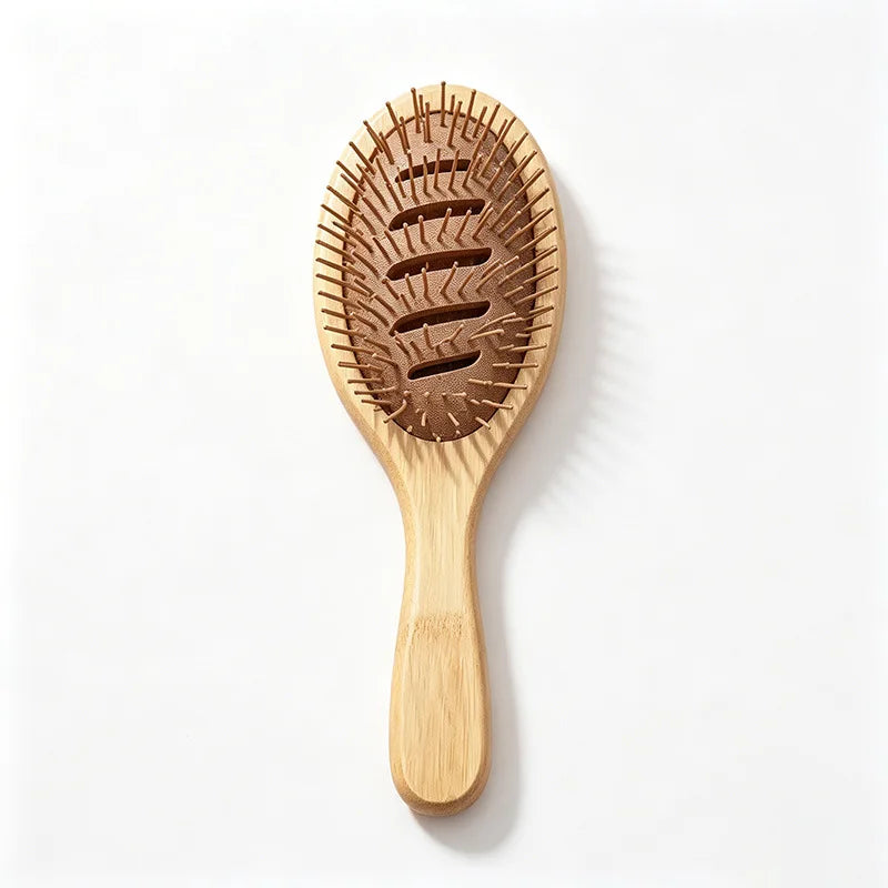 Hollow Air Cushion Hair Brush – Wet & Dry Wood Comb Air Cushion Hair Brush PLUSH brown