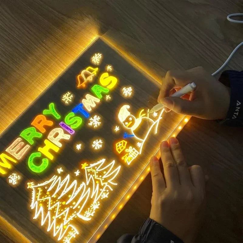 Light Up Acrylic Message Board Drawing Lamp + 7 Color Pens LED Message Board Lamp PLUSH