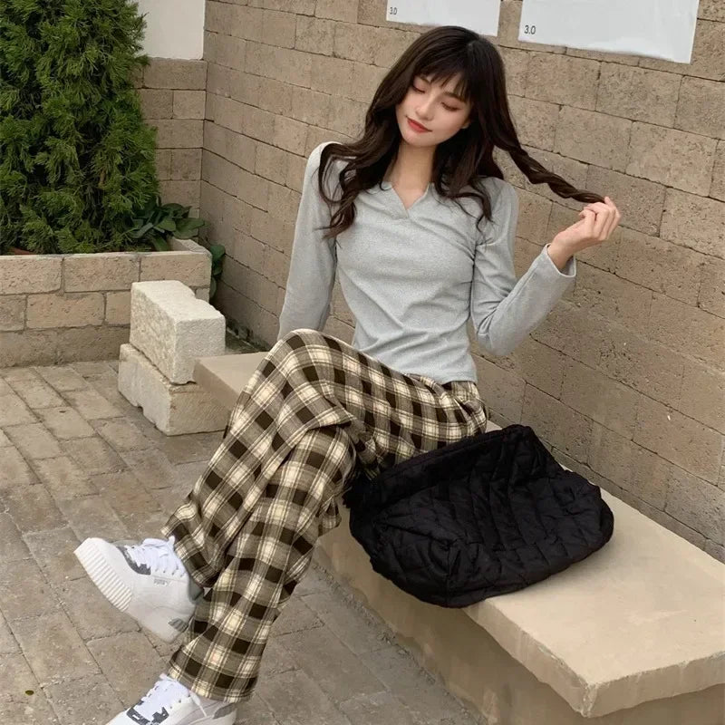 Women's Plush Wide-Leg Plaid Pants – Warm Loose Winter Trousers Wide-Leg Trousers PLUSH
