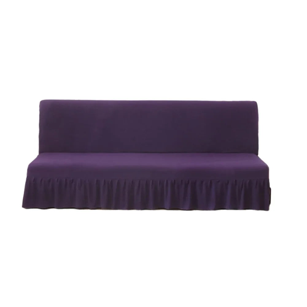 Elastic Armless Futon Sofa Cover with Skirt | Slipcover Sofa Slipcover PLUSH Purple S