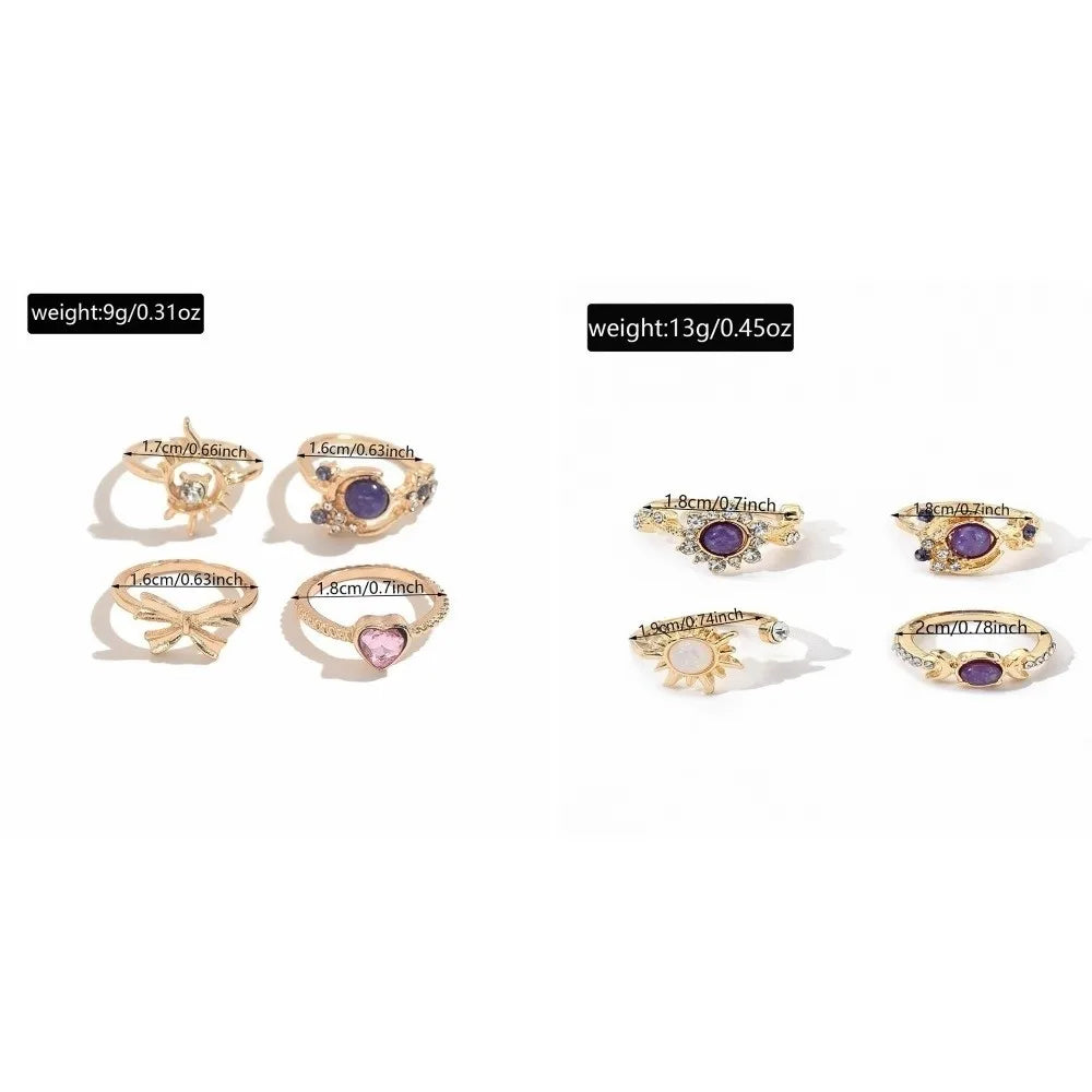 Vintage Gold Sun Moon Stackable Ring Set – 4pcs Purple Gem Stackable Ring Set PLUSH