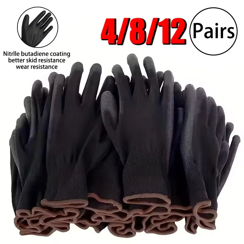 Anti-Slip PU Coating Nylon Work Gloves – 4/8/12 Pairs Work Gloves PLUSH