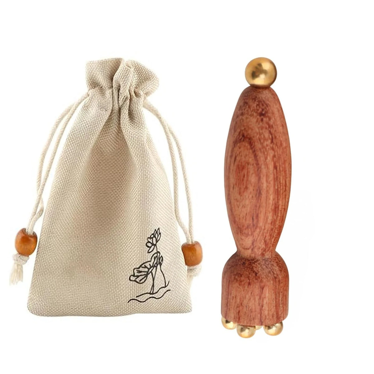 Wooden Y-Shaped Facial Massage Tool Kit with Brass Beads Facial Massage Tool PLUSH 1PC B With Bag