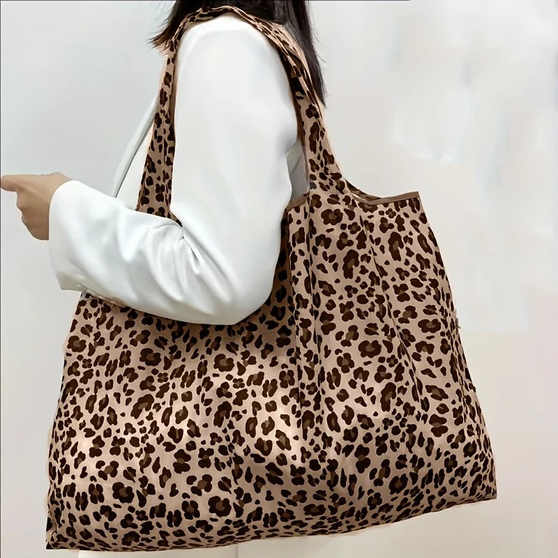 Large Leopard Print Foldable Tote Bag for Women | Shopping Bag Foldable Tote Bag PLUSH